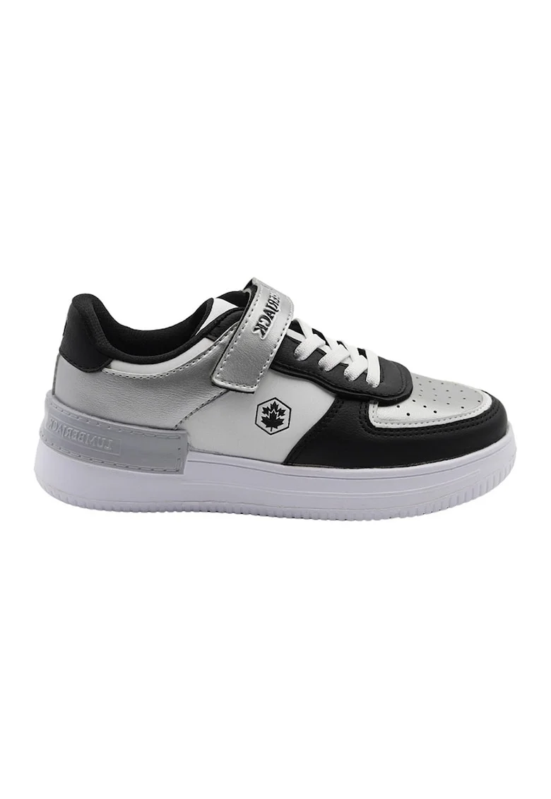 Pantofi sport de piele ecologica in doua nuante Freya, Negru/Argintiu