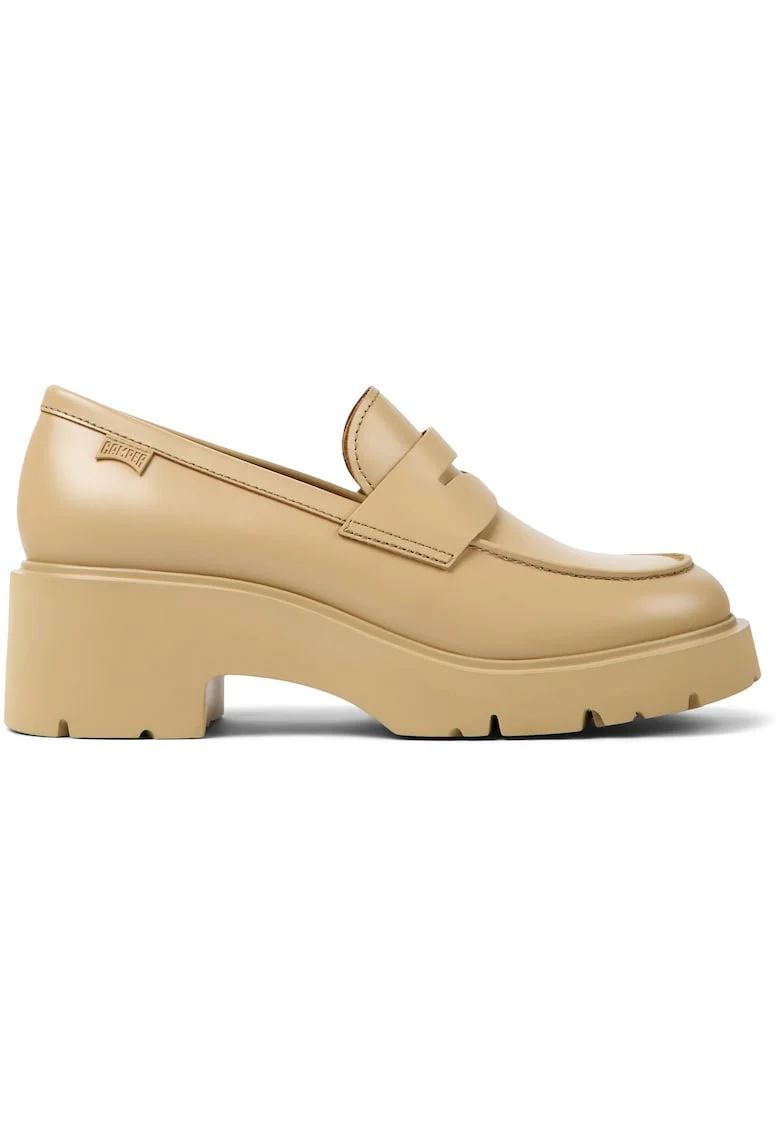 Pantofi loafer de piele cu toc masiv Milah 1159, Bej