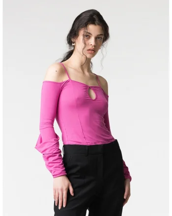 Bluza cu decupaje pe umeri si decupaj, Roz