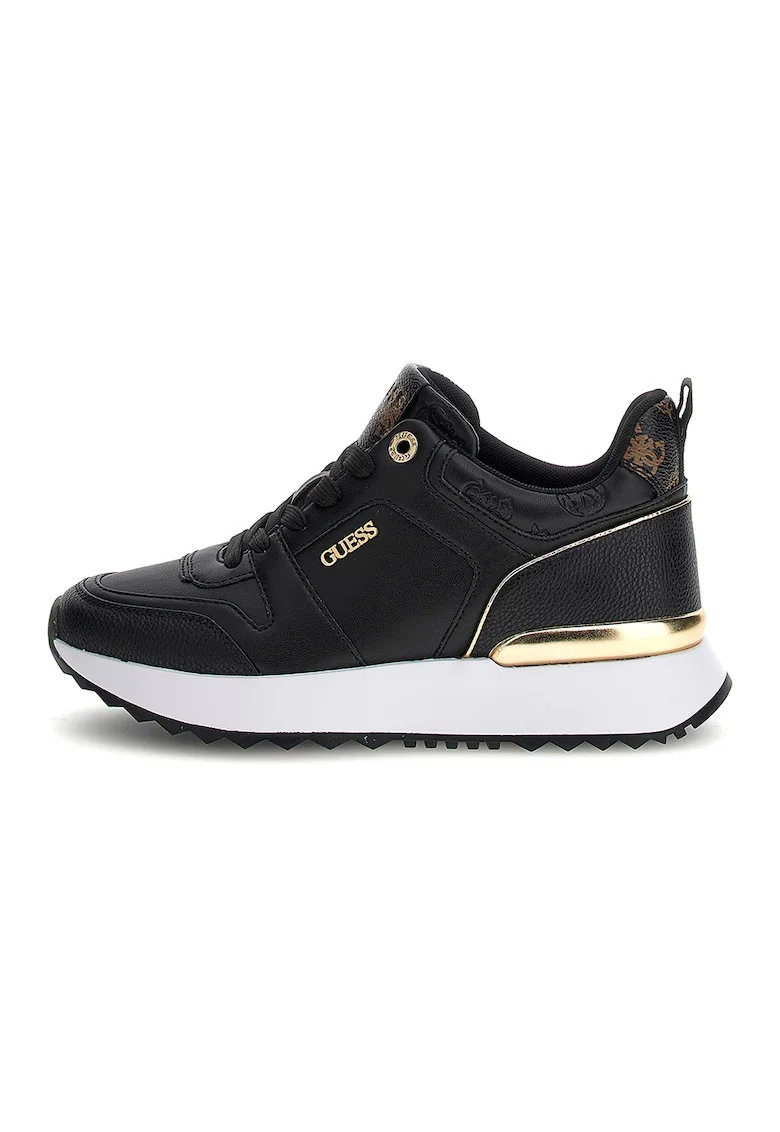 Pantofi sport de piele ecologica cu logo, Negru