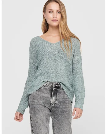 Pulover cu decolteu in V si maneci cazute New Megan, Albastru pastel