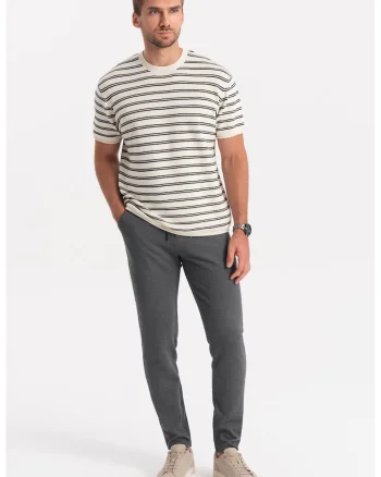 Pantaloni texturati cu snur, Gri inchis melange