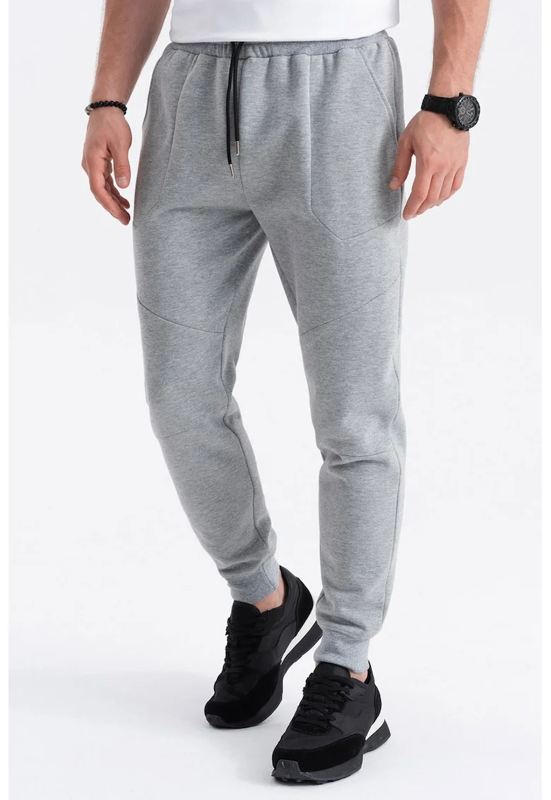 Pantaloni de trening cu talie ajustabila, Gri deschis melange