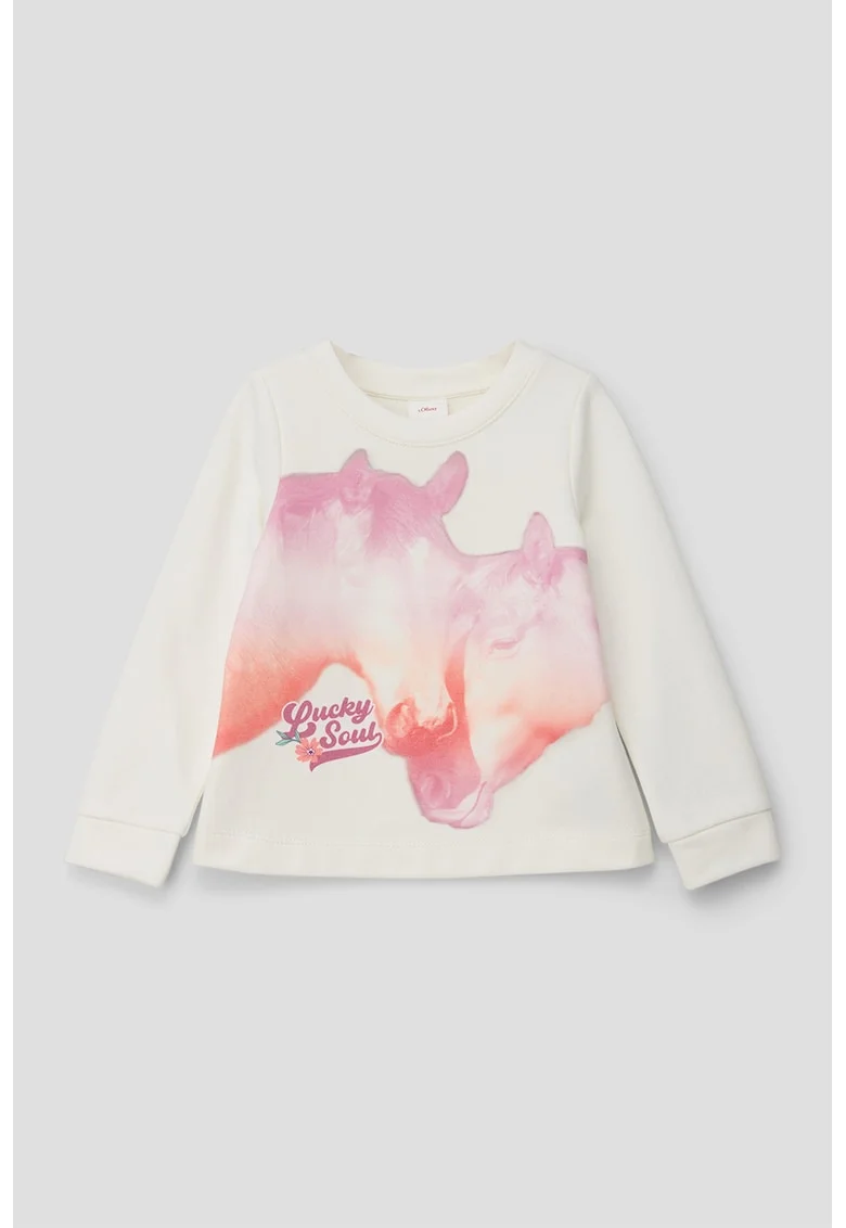 Bluza sport cu imprimeu grafic, Alb/Roz