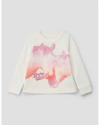 Bluza sport cu imprimeu grafic, Alb/Roz
