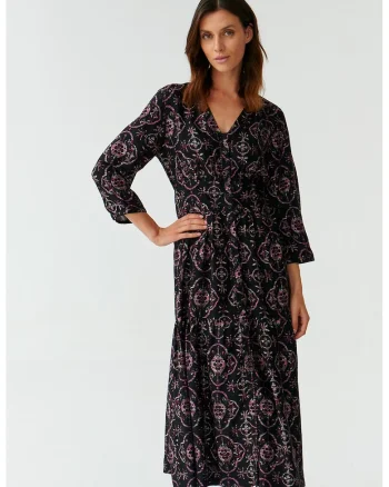 Rochie evazata cu maneci 3/4 Kamdi, Negru