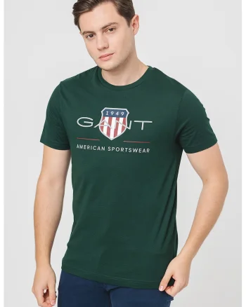 Tricou din bumbac cu model logo, Verde englez