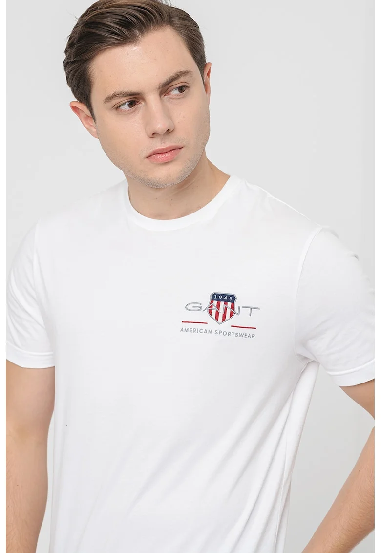 Tricou regular fit din bumbac cu broderie logo, Alb optic