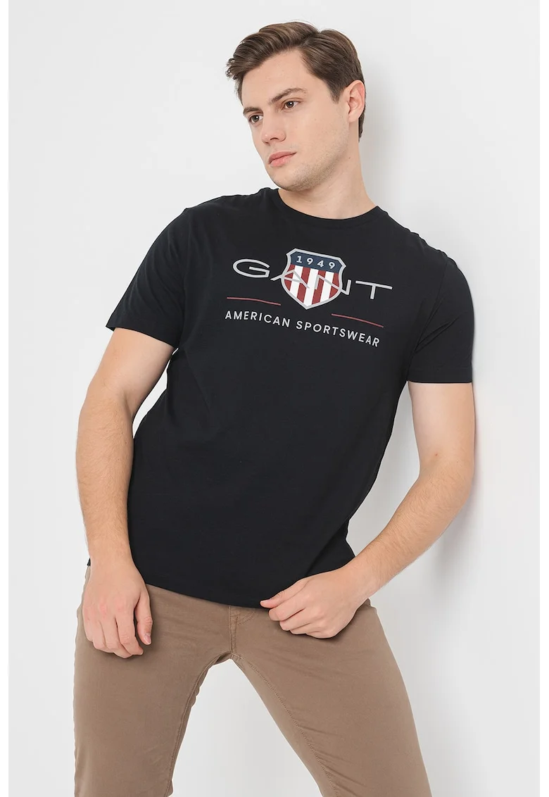 Tricou din bumbac cu model logo, Negru