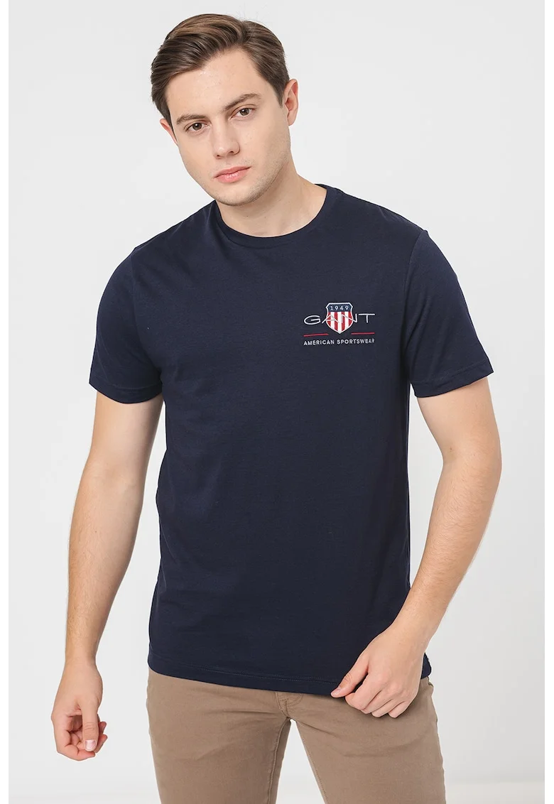 Tricou regular fit din bumbac cu broderie logo, Bleumarin