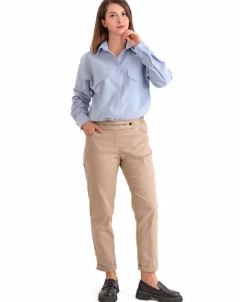 Pantaloni cu talie elastica, Bej
