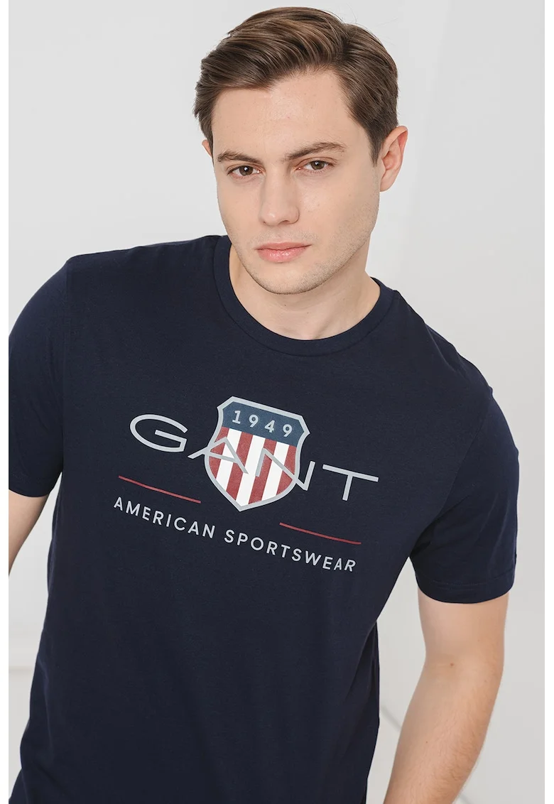 Tricou din bumbac cu model logo, Bleumarin