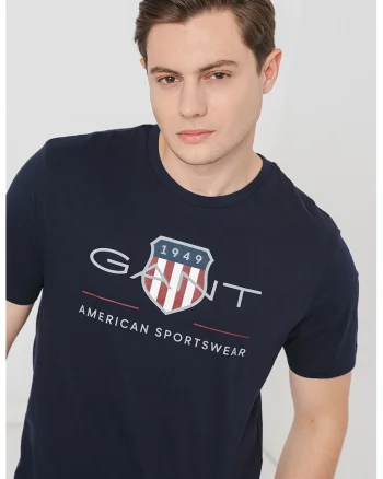 Tricou din bumbac cu model logo, Bleumarin