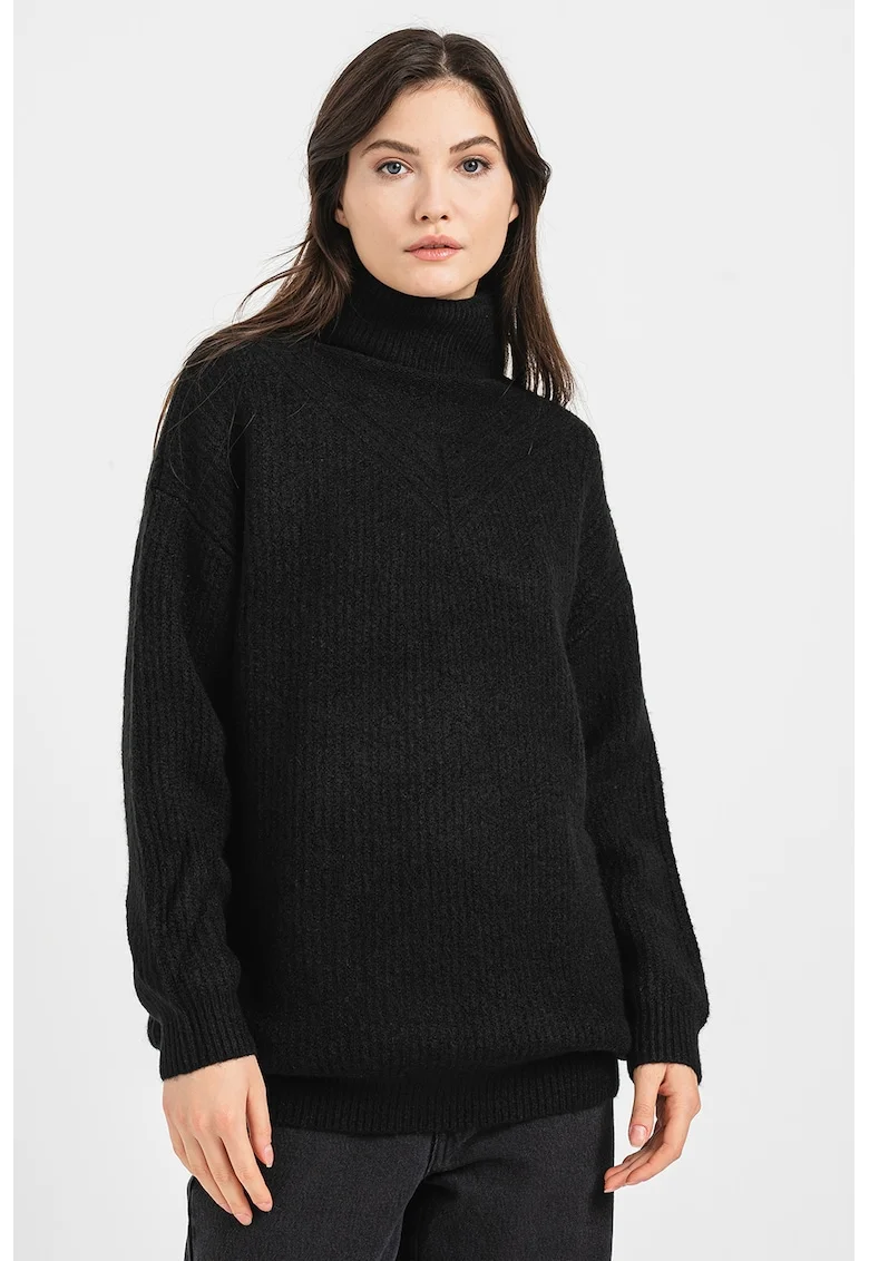 Pulover lejer cu guler inalt, Negru