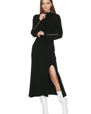Rochie striata cu slit lateral Dhalia, Negru