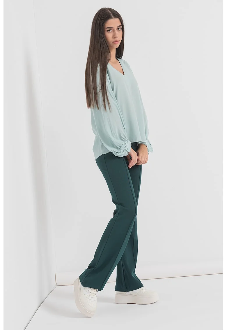 Bluza cu decolteu in V si model uni, Verde menta