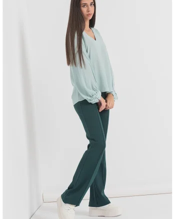 Bluza cu decolteu in V si model uni, Verde menta