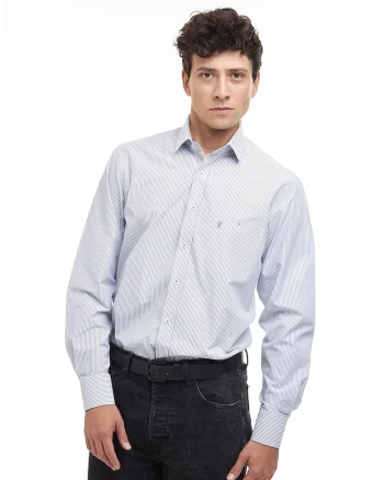 Camasa regular fit cu dungi, Alb/Albastru inchis