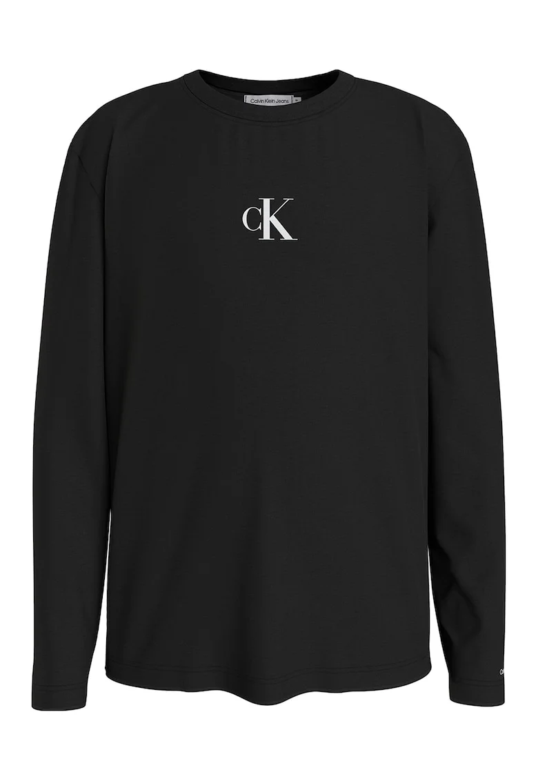 Bluza cu decolteu la baza gatului si detaliu logo, Negru
