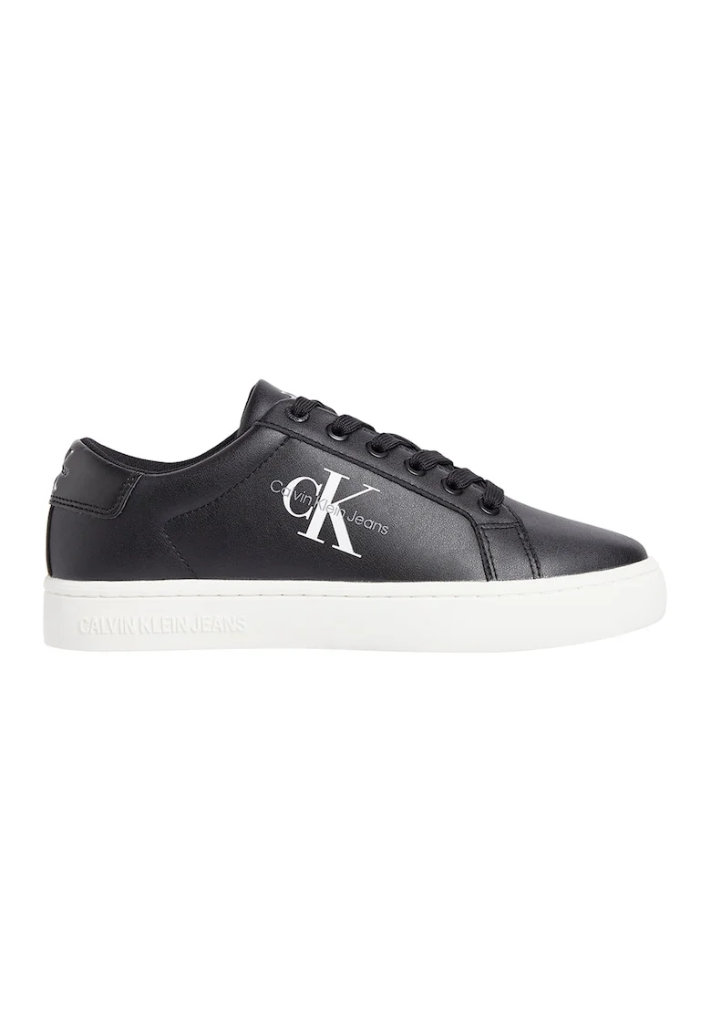 Pantofi sport low-cut de piele si piele ecologica, Negru