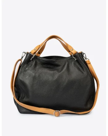 Geanta shopper din piele cu aspect texturat, Negru