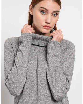 Pulover din amestec de lana si casmir cu guler inalt, Gri melange