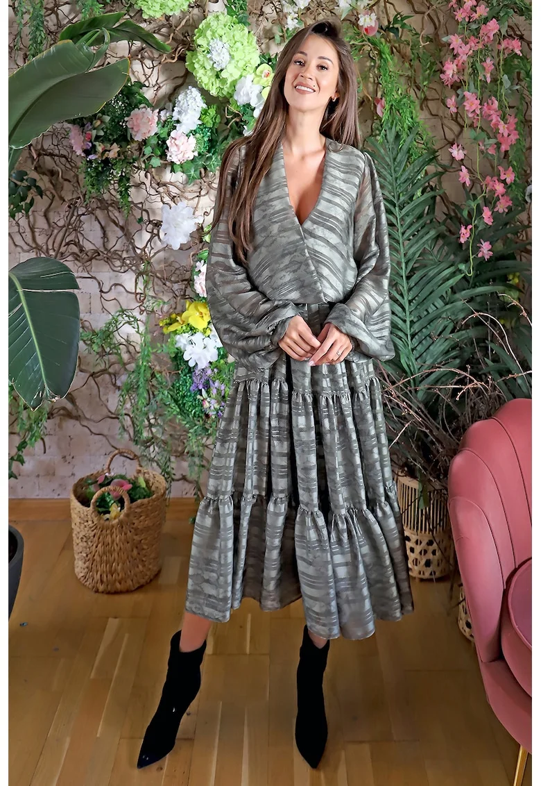 Rochie stratificata din amestec de matase Imola, Gri inchis