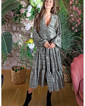 Rochie stratificata din amestec de matase Imola, Gri inchis