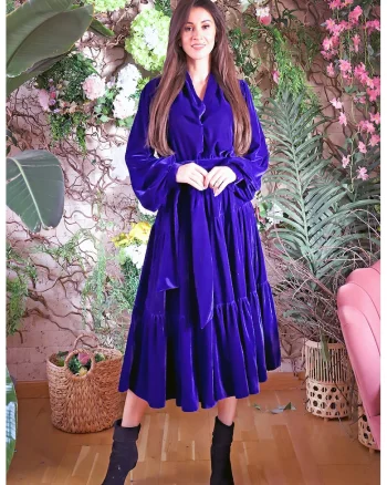 Rochie stratificata din catifea Barletta, Albastru royal
