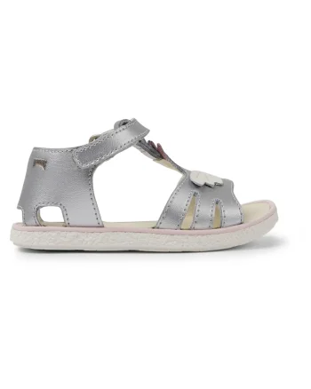 Sandale din piele cu inchidere velcro Miko 711, Argintiu