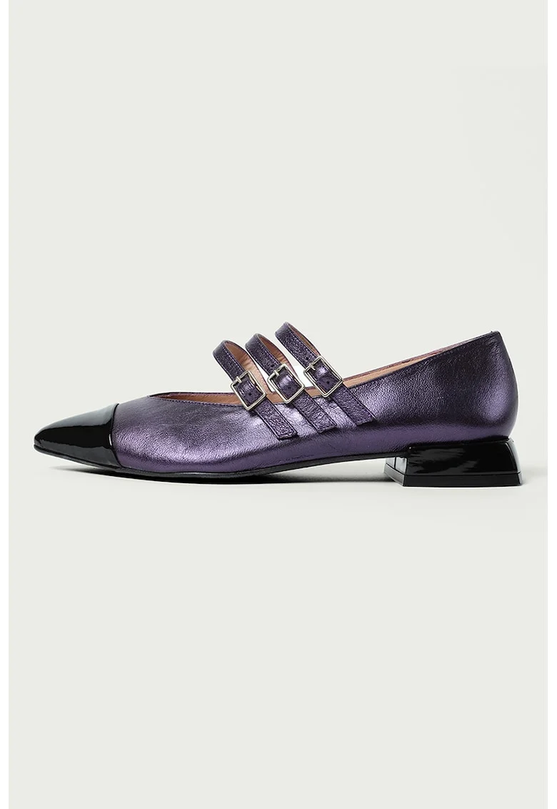 Balerini de piele cu varf ascutit, Negru/Violet