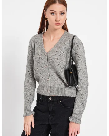 Cardigan cu decolteu in V Letty, Gri melange