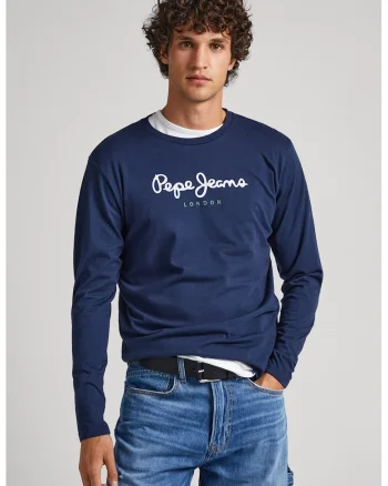 Bluza de bumbac cu imprimeu logo, Bleumarin