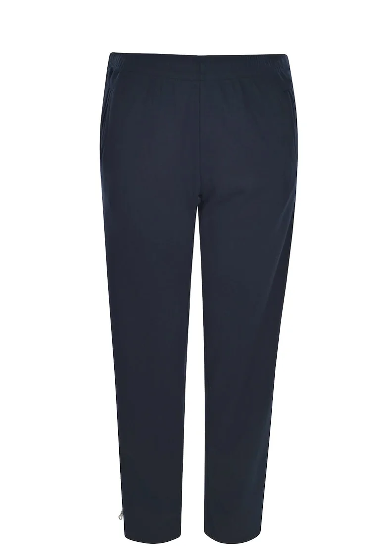 Pantaloni din amestec de bumbac cu snur si talie medie, Albastru