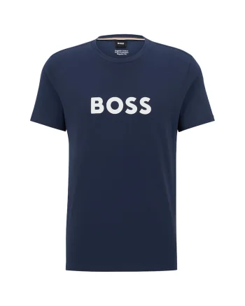 Tricou cu decolteu rotund si logo, Bleumarin