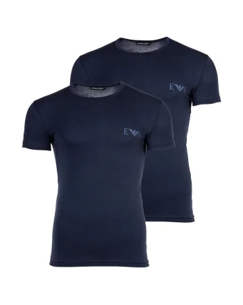 Set de tricouri slim fit cu decolteu la baza gatului - 2 piese, Albastru
