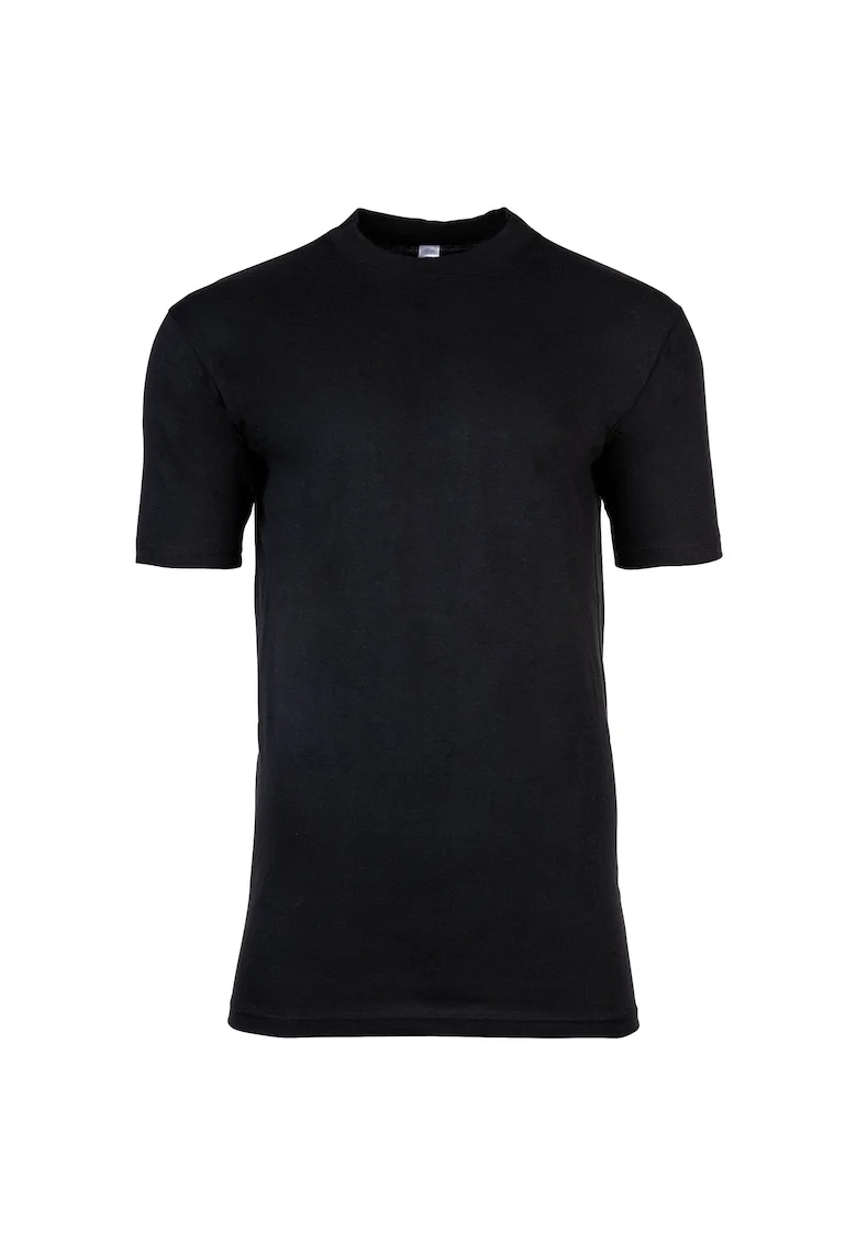Tricou de casa, din bumbac, cu decolteu la baza gatului, Negru