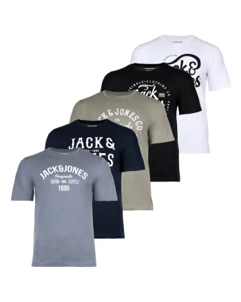 Set de tricouri cu imprimeu logo Leogra - 5 piese, Alb/Negru/Albastru