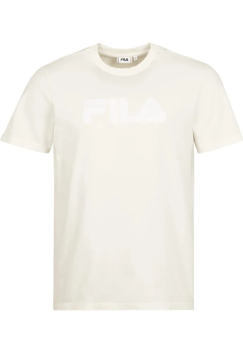 Tricou cu decolteu la baza gatului si logo texturat Buek, Crem