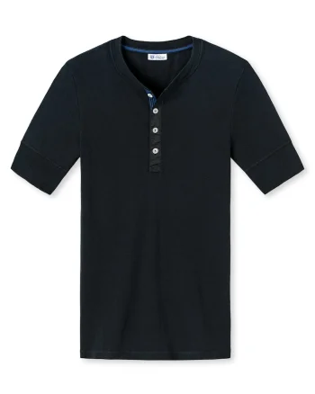 Tricou de bumbac cu decolteu Henley, Negru