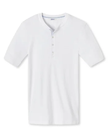 Tricou de bumbac cu decolteu Henley, Alb