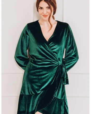 Rochie mini catifelata cu croiala petrecuta, Verde padure