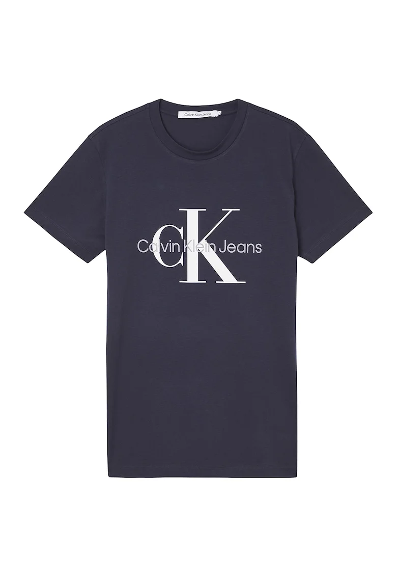 Tricou slim-fit cu imprimeu logo, Alb/Albastru ultramarin