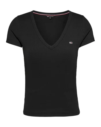 Tricou slim fit cu decolteu in V, Negru
