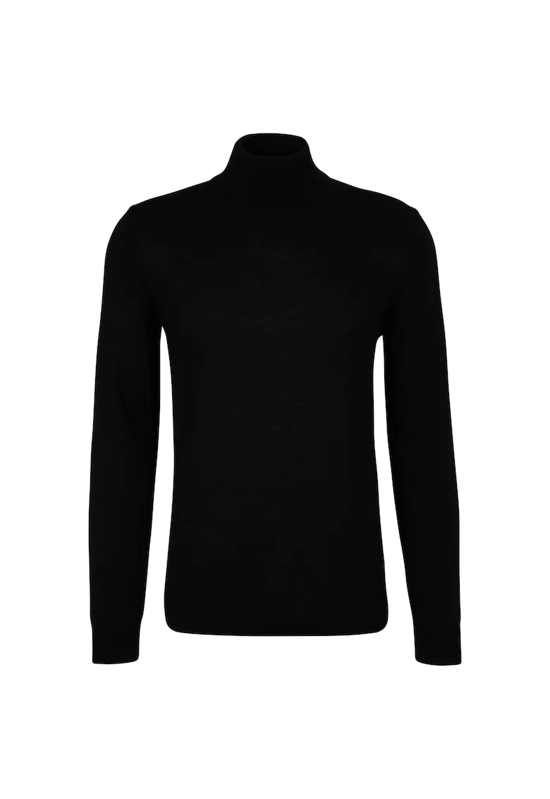 Pulover din lana cu guler inalt, Negru