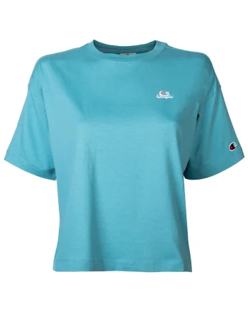 Tricou crop cu logo, Turcoaz