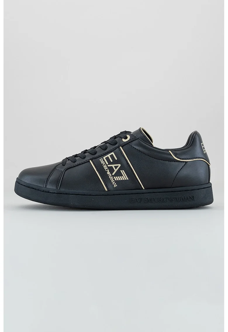 Pantofi sport din piele si piele ecologica cu detalii logo, Auriu/Negru