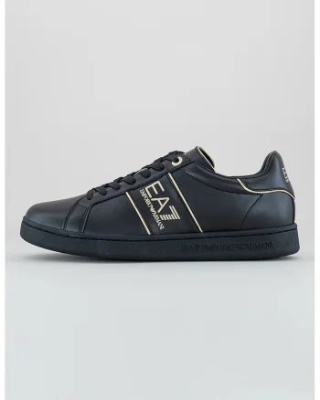 Pantofi sport din piele si piele ecologica cu detalii logo, Auriu/Negru