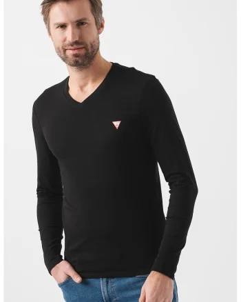 Bluza slim-fit cu decolteu in V, Negru