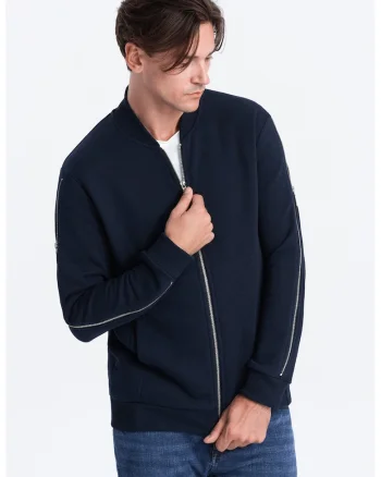 Bluza de trening cu fermoare laterale decorative, Bleumarin